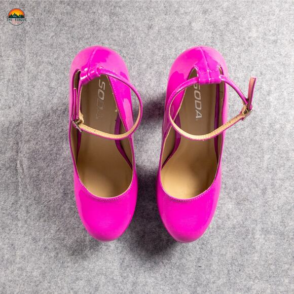 Soda Mary Jane Block Heels Pink Platform Adjustable Strap Barbie Women's Size 8 - Picture 6 of 11